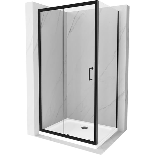 Mexen Apia kabina prysznicowa rozsuwana 110 x 90 cm, transparent, czarna + brodzik Flat, biały Mexen