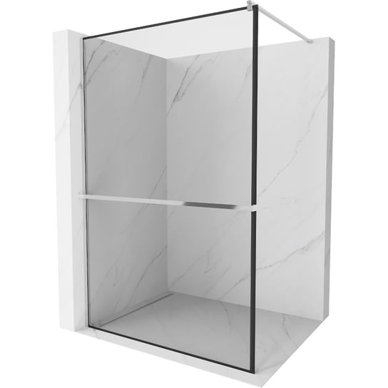 Mexen Kioto+ ścianka prysznicowa z półką i relingiem 100 x 200 cm, transparent/czarny wzór 8 mm, chrom Mexen