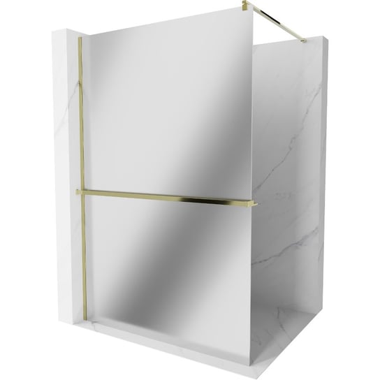 Mexen Kioto+ ścianka prysznicowa z półką i relingiem 110 x 200 cm, lustro 8 mm, złota Mexen