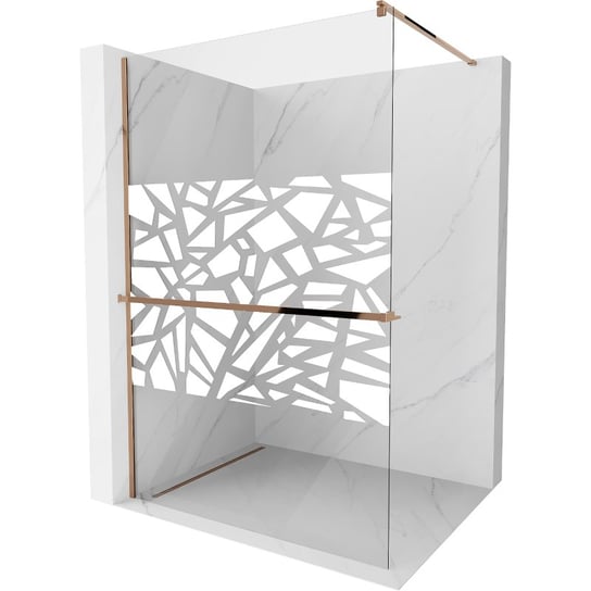 Mexen Kioto+ ścianka prysznicowa z półką i relingiem 110 x 200 cm, transparent/biały wzór 8 mm, różowe złoto Mexen