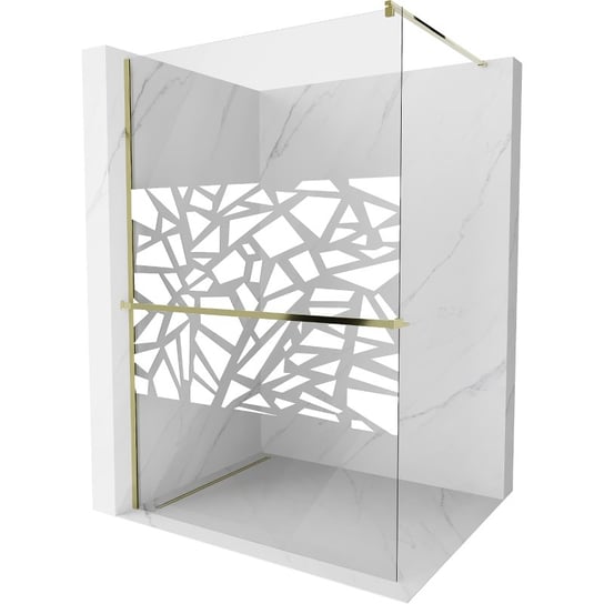Mexen Kioto+ ścianka prysznicowa z półką i relingiem 110 x 200 cm, transparent/bialy wzór 8 mm, złota Mexen