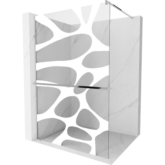 Mexen Kioto+ ścianka prysznicowa z półką i relingiem 120 x 200 cm, biały wzór 8 mm, chrom Mexen