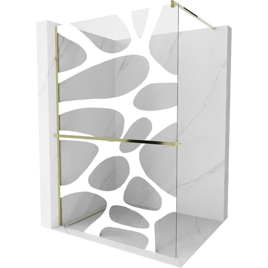 Mexen Kioto+ ścianka prysznicowa z półką i relingiem 120 x 200 cm, transparent/bialy wzór 8 mm, złota Mexen