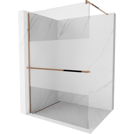 Mexen Kioto+ ścianka prysznicowa z półką i relingiem 120 x 200 cm, transparent/szron 8 mm, różowe złoto Mexen