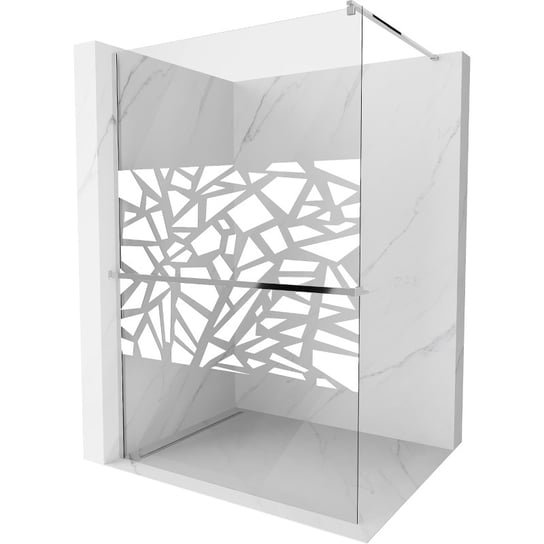 Mexen Kioto+ ścianka prysznicowa z półką i relingiem 130 x 200 cm, transparent/biały wzór 8 mm, chrom Mexen