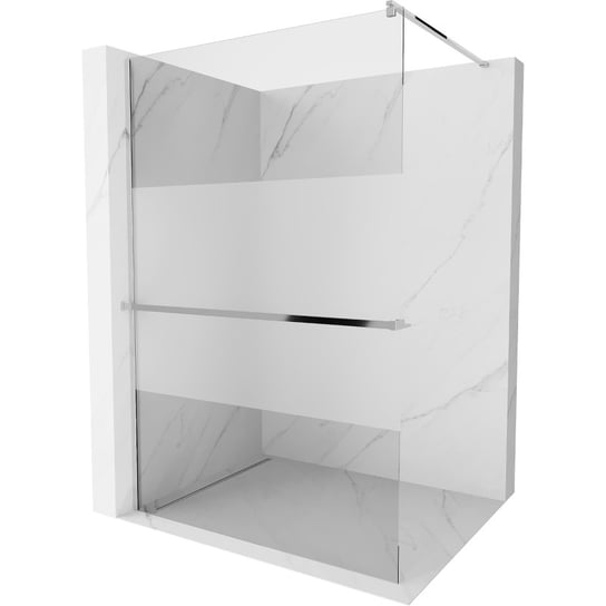 Mexen Kioto+ ścianka prysznicowa z półką i relingiem 140 x 200 cm, transparent/szron 8 mm, chrom Mexen