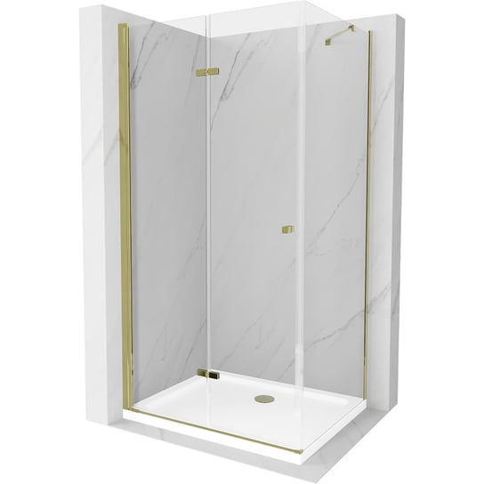 Mexen Lima kabina prysznicowa składana 100 x 70 cm, transparent, złota + brodzik Flat Mexen