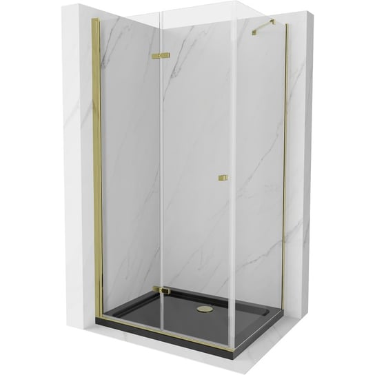 Mexen Lima kabina prysznicowa składana 80 x 100 cm, transparent, złota + brodzik Flat, czarny Mexen