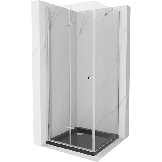 Mexen Lima kabina prysznicowa składana 80 x 80 cm, transparent, chrom + brodzik Flat, czarny Mexen