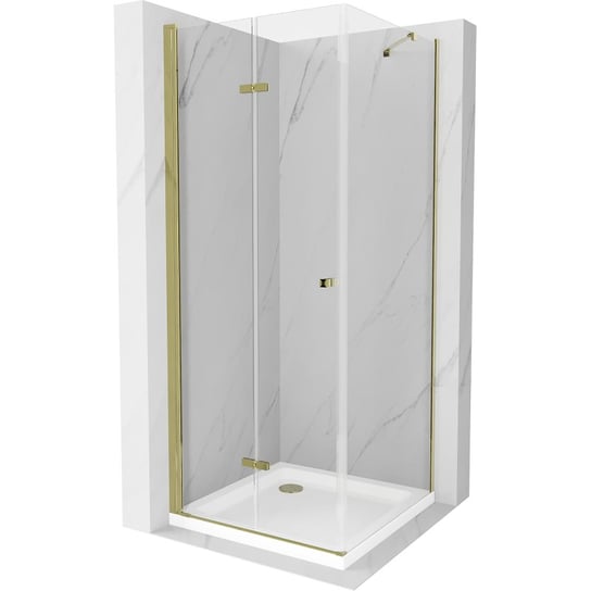 Mexen Lima kabina prysznicowa składana 90 x 90 cm, transparent, złota + brodzik Flat Mexen