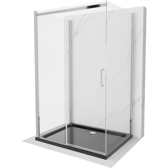 Mexen Omega kabina prysznicowa 3-ścienna, rozsuwana 100 x 100 cm, transparent, chrom + brodzik Flat Mexen