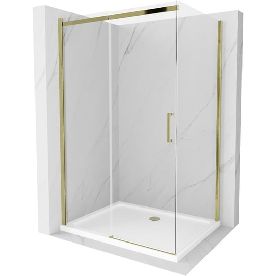 Mexen Omega kabina prysznicowa rozsuwana 110 x 70 cm, transparent, złota + brodzik Flat Mexen