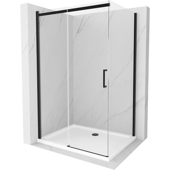 Mexen Omega kabina prysznicowa rozsuwana 120 x 100 cm, transparent, czarna + brodzik Flat, biały Mexen