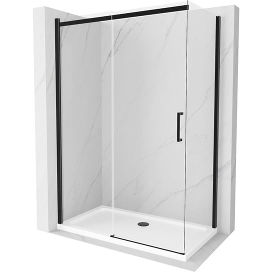 Mexen Omega kabina prysznicowa rozsuwana 140 x 80 cm, transparent, czarna + brodzik Flat, biały Mexen