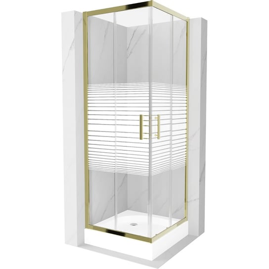 Mexen Rio kabina prysznicowa kwadratowa 70 x 70 cm, pasy, złota + brodzik Rio, biały Mexen