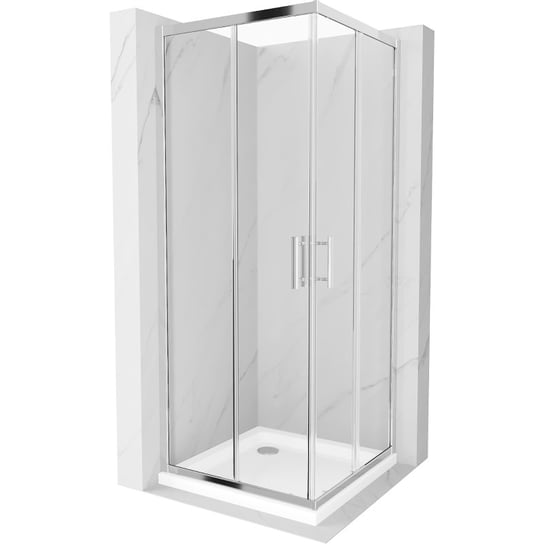 Mexen Rio kabina prysznicowa kwadratowa 70 x 70 cm, transparent, chrom + brodzik Flat, biały Mexen