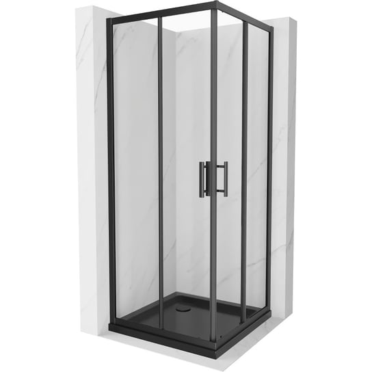 Mexen Rio kabina prysznicowa kwadratowa 70 x 70 cm, transparent, czarna + brodzik Flat, czarny Mexen