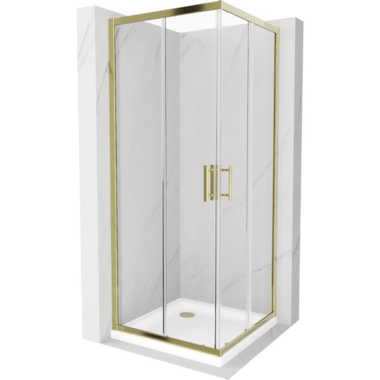 Mexen Rio kabina prysznicowa kwadratowa 80 x 80 cm, transparent, złota + brodzik Flat, biały Mexen