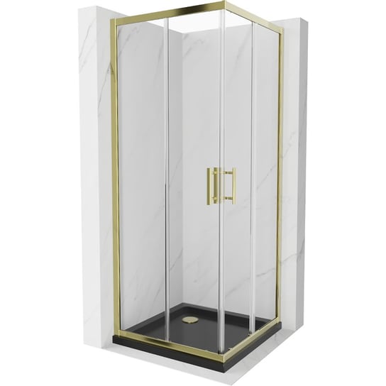 Mexen Rio kabina prysznicowa kwadratowa 90 x 90 cm, transparent, złota + brodzik Flat, czarny Mexen