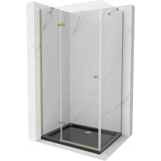 Mexen Roma kabina prysznicowa uchylna 100 x 80 cm, transparent, złota + brodzik Flat, czarny Mexen