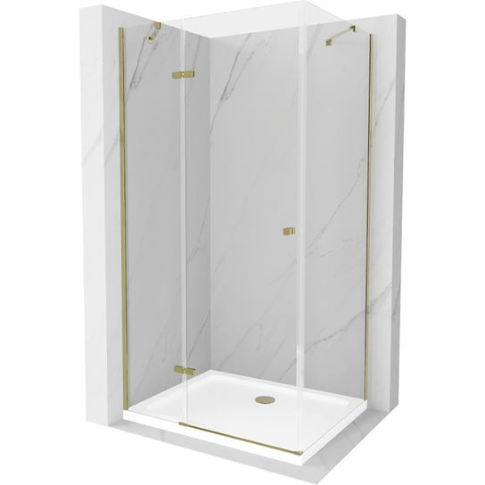 Mexen Roma kabina prysznicowa uchylna 100 x 90 cm, transparent, złota + brodzik Flat Mexen