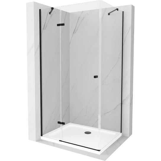 Mexen Roma kabina prysznicowa uchylna 70 x 90 cm, transparent, czarna + brodzik Flat, biały Mexen