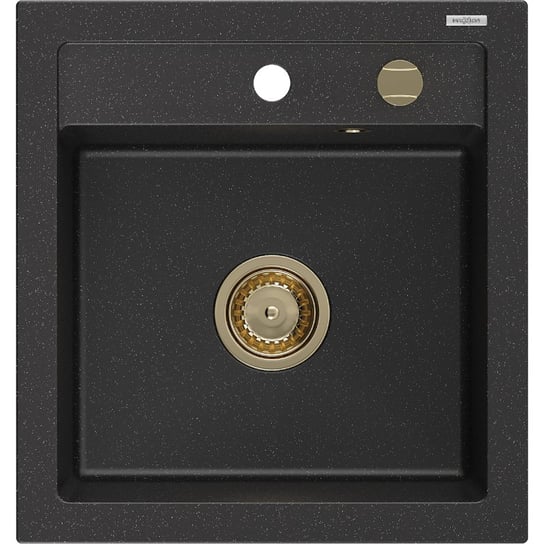 Mexen Vito zlewozmywak granitowy 1-komorowy 520 x 490 mm, czarny/srebrny metalik, syfon złoty Mexen
