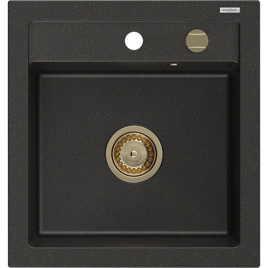 Mexen Vito zlewozmywak granitowy 1-komorowy 520 x 490 mm, czarny/złoty metalik, syfon złoty Mexen