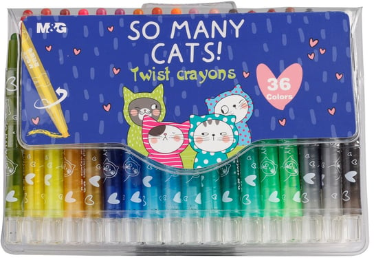 MG, Wykręcane kredki woskowe w etui So Many Cats, 36 kolorów MG