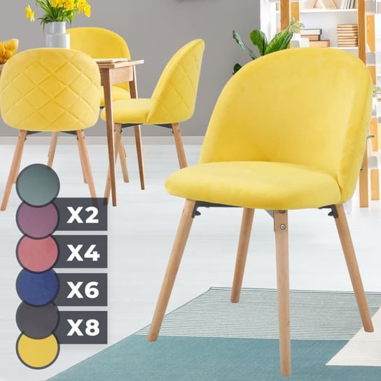 MIADOMODO Komplet krzeseł do jadalni welurowych, żółtych, 4 Miadomodo