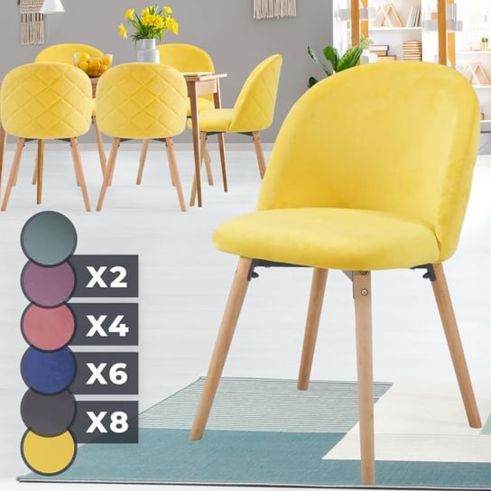 MIADOMODO Zestaw aksamitnych krzeseł do jadalni, żółtych, 6x Miadomodo
