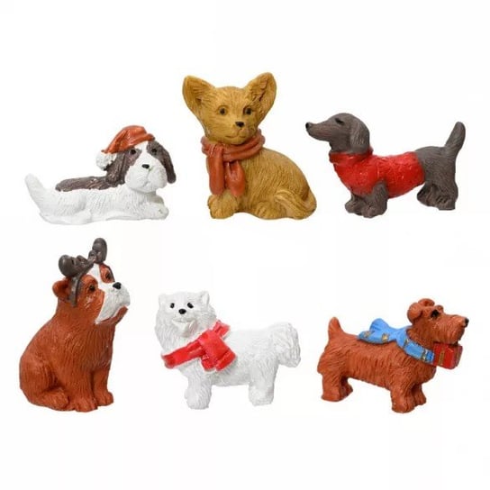 Miasteczko Świąteczne Figurki Psy Dekoracja 6Szt ABC