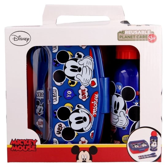 Mickey Mouse - Zestaw lunchbox, bidon 400ml, sztućce Forcetop