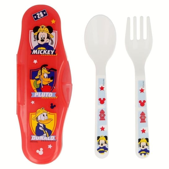 Mickey Mouse - Zestaw sztućców w etui podróżnym (łyżka i widelec) Myszka Miki