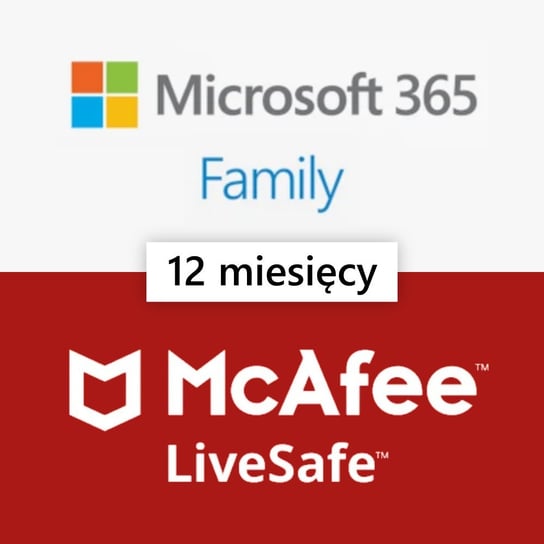 Microsoft 365 Family 12 miesięcy (Office / do 6 os/30 urządzeń) + McAfee LiveSafe Microsoft