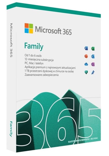 Microsoft 365 Family FPP (Box) PL P8 1Y Win/Mac Medialess Box 6GQ-01593 Zastępuje P/N: 6GQ-01161 
