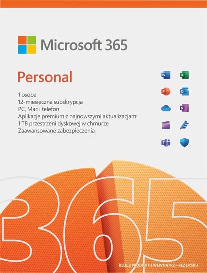 Microsoft 365 Personal PL (1 osoba.; 5 urządzeń ; 12 miesięcy; wersja fizyczna; komercyjna; Polska) (QQ2-01752) Microsoft
