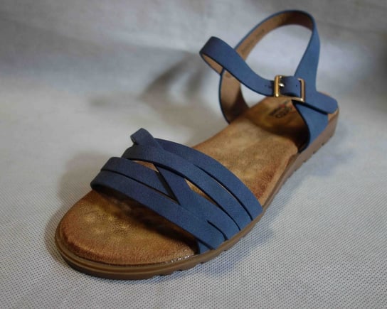 MIĘCIUTKIE sandały damskie płaskie niebieskie  szersze  36 Polskie buty