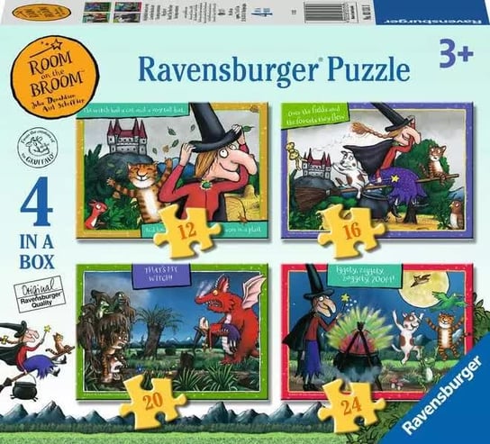 Miejsce na miotle puzzle z czarownicą 4 w 1 dla dzieci 3+ kolorowe obrazki z bajki różne stopnie trudności szybka wysyłka Ravensburger