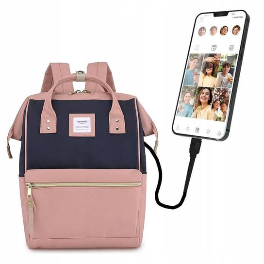 Miejski pojemny plecak do szkoły podróżny plecak na laptopa A4 z USB wodoodporna tkanina Himawari, różowy granatowy Himawari