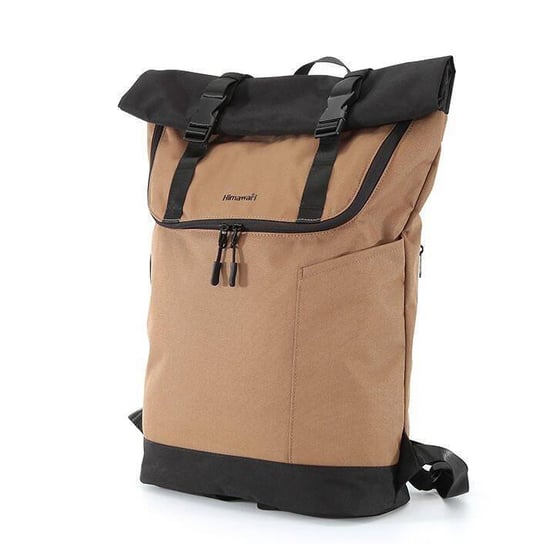 Miejski pojemny plecak roll top zwijany z wodoodpornej tkaniny plecak na laptopa Himawari, brązowy czarny Himawari