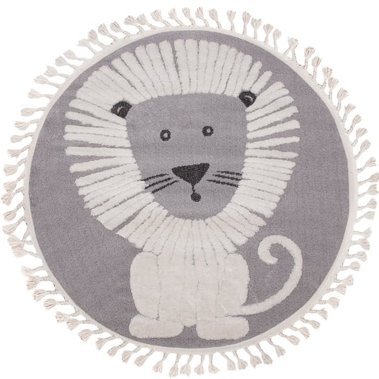 Miękki dywan dziecięcy okrągły 120x120 szary dywanik z lwem MIĘKKI skandi Inna marka
