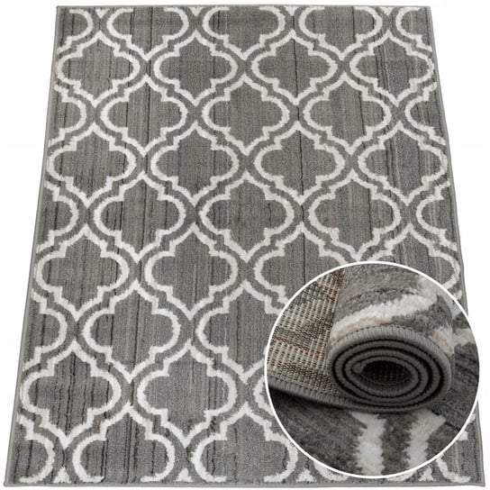 Miękki dywan z modnym wzorem koniczyny, Szary, 80x200 cm MD