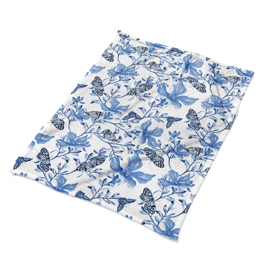 Miękki kocyk na łóżko Błękitne kwiaty ekologiczny, Fabricsy Fabricsy