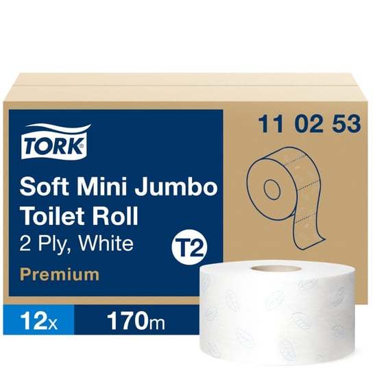 Miękki papier toaletowy Tork Mini Jumbo T2, biały, Premium, dwuwarstwowy, 12 m × 170 m, 110253 Inny producent
