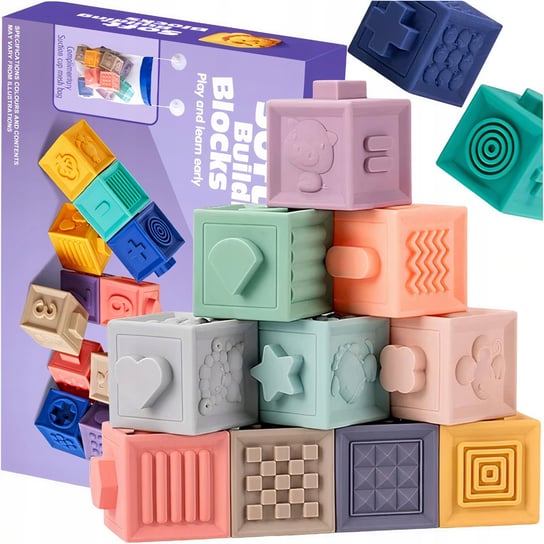 Miękkie Klocki Sensoryczne Kolorowe Dla Dzieci Kształty Do Wanny Zestaw 12szt Inna marka