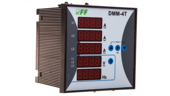 Miernik parametrów sieci 3-fazowy 12-400V AC 1-9000/5A 10-100Hz cyfrowy tablicowy 96x96mm DMM-4T F&F
