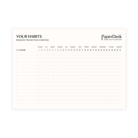 Miesięczny Tracker Nawyków – Planner W Wersji Do Wpisywania PaperDesk