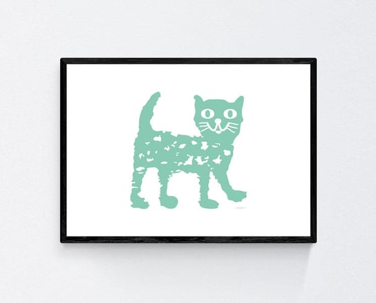 miętowy kotek plakat A4, plakat z kotkiem, plakat z kotem, kot plakat A4, poster z kotem, kotek grafika na ścianę Annasko