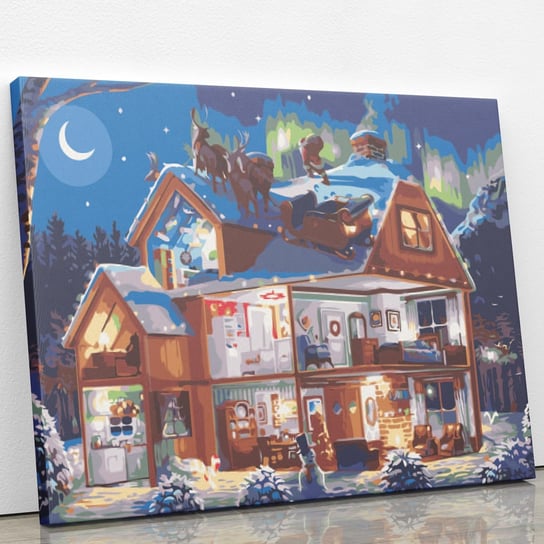 Mikołaj na dachu - Malowanie po numerach 30x40 cm ArtOnly